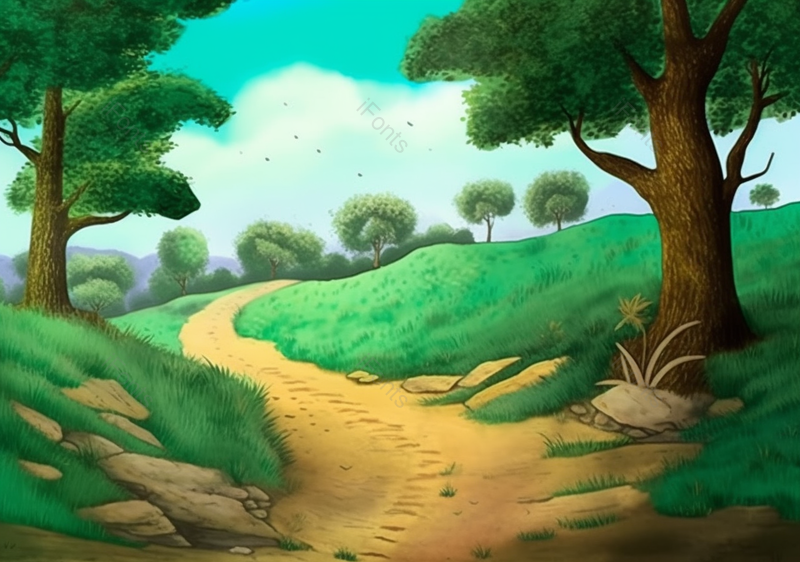 绿树农田乡村小路手绘风景画,插画/手绘图,插画/手绘图库,插画/手绘图下载,插画/手绘